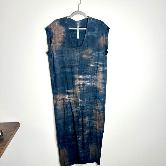 Raquel Allegra Caftan Midnight Tie Dye Lagenlook Shift Dress Sz Large Bohemian - Picture 3 of 7